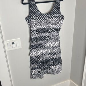Chic Black and White Patterned Mini Dress